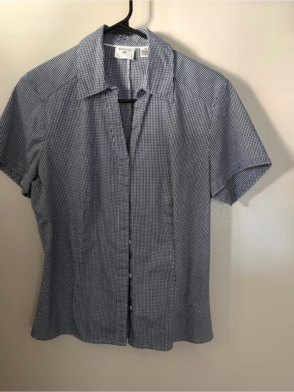 Riders by Lee Black and White Gingham Short Sleeve Button-Down Shirt